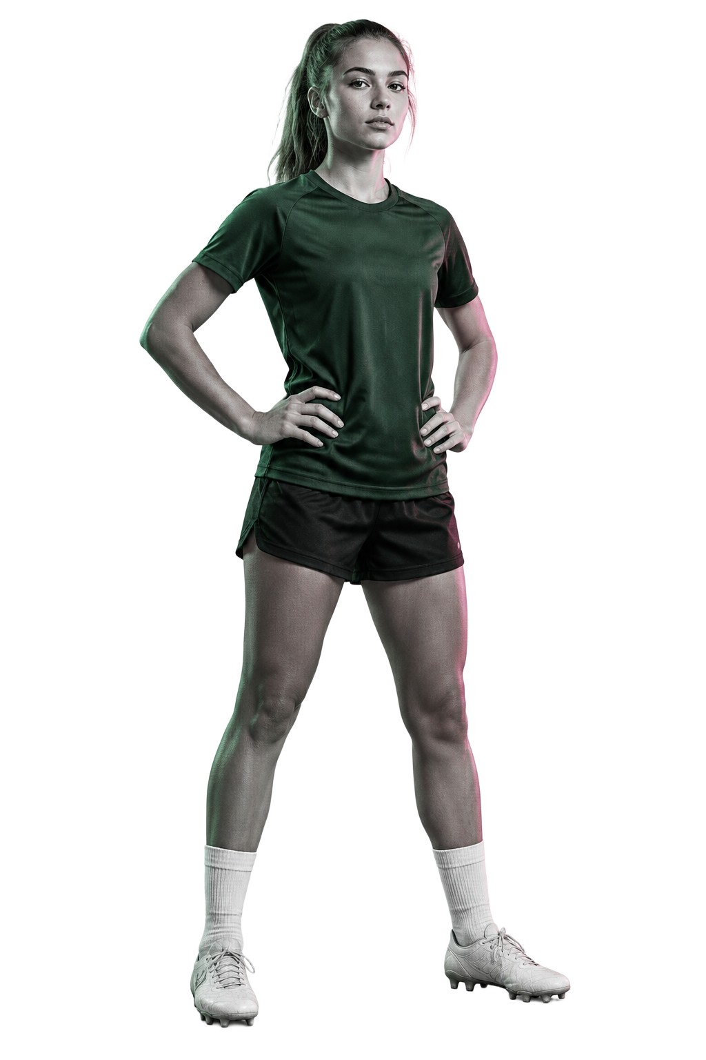 Female soccer athlete in a ready stance